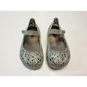 Mini Melissa x Campana Collab Zig Zag Silver Glitter Jelly Flats Toddler Size 7
